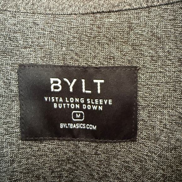BYLT Basics Gray Vista Long Sleeve Button Down Tech Shirt Charcoal Medium - Picture 5 of 6